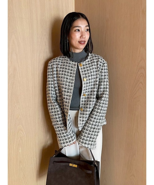 金釦パッチポケットコンパクトツィードジャケット｜ミラオーウェンの