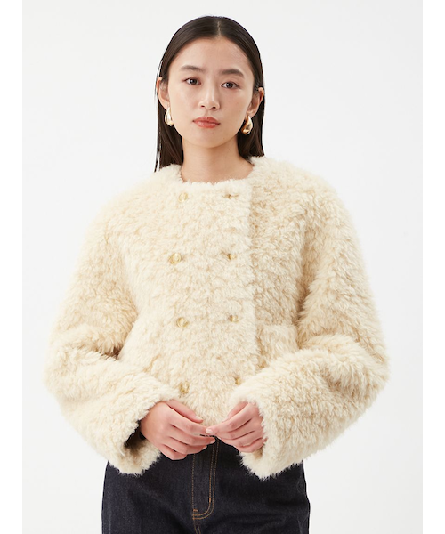 金釦フェイクファー短丈ジャケット｜ミラオーウェンの通販｜&mall