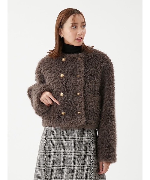 金釦フェイクファー短丈ジャケット｜ミラオーウェンの通販｜&mall