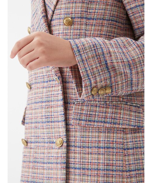 金釦ダブルブレストツイードロングブレザー｜ミラオーウェンの通販