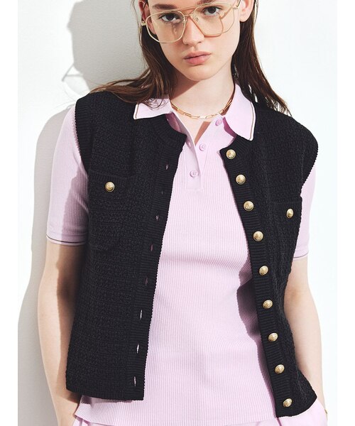 最終値下げ【ウォッシャブル】金釦クロシェライクニットベスト ウォッシャブル】金釦クロシェライクニットベスト｜ミラオーウェンの