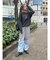 カラーブロッキングナイロンパンツ