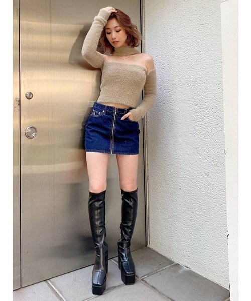 H/W ZIP UPデニムタイトスカートライクショートパンツ　GYDA ジェイダ GYDA H/W ZIP UPデニムタイトスカートライクショート