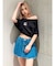タックプリーツ デニムスカートライクショートパンツ
