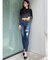 ハイウエストthigh highダメージデニムパンツ