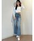 ハイウエストKNEEダメージbijouワイドデニムパンツ