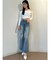 ハイウエストKNEEダメージbijouワイドデニムパンツ