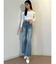 ハイウエストKNEEダメージbijouワイドデニムパンツ