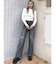 ハイウエストKNEEダメージbijouワイドデニムパンツ