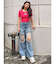 ハイウエストThighs cutデザインダメージワイドデニムパンツ