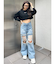 ハイウエストThighs cutデザインダメージワイドデニムパンツ