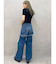 ハイウエストThighs cutデザインダメージワイドデニムパンツ