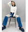 ハイウエストThighs cutデザインダメージワイドデニムパンツ