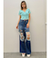 ハイウエストThighs cutデザインダメージワイドデニムパンツ