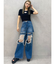 ハイウエストThighs cutデザインダメージワイドデニムパンツ