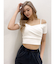 ハーフスリーブカシュクールオフショルショートトップス
