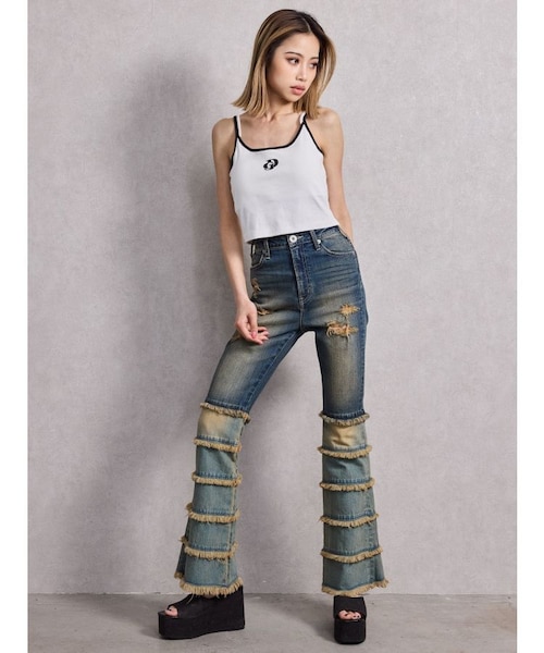 ハイウエストTIERED FRINGEフレアデニムパンツ｜ジェイダの通販｜&mall