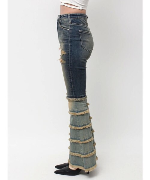 ハイウエストTIERED FRINGEフレアデニムパンツ｜ジェイダの通販