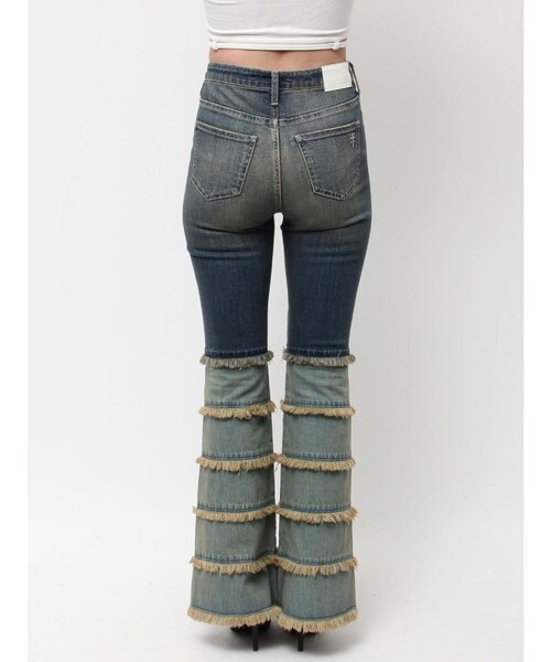 ハイウエストTIERED FRINGEフレアデニムパンツ ハイウエストTIERED FRINGEフレアデニムパンツ｜ジェイダの通販
