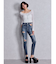 ハイウエストcut out poketダメージスキニーデニムパンツ