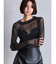 mock neck shiny sheerトップス