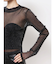 mock neck shiny sheerトップス
