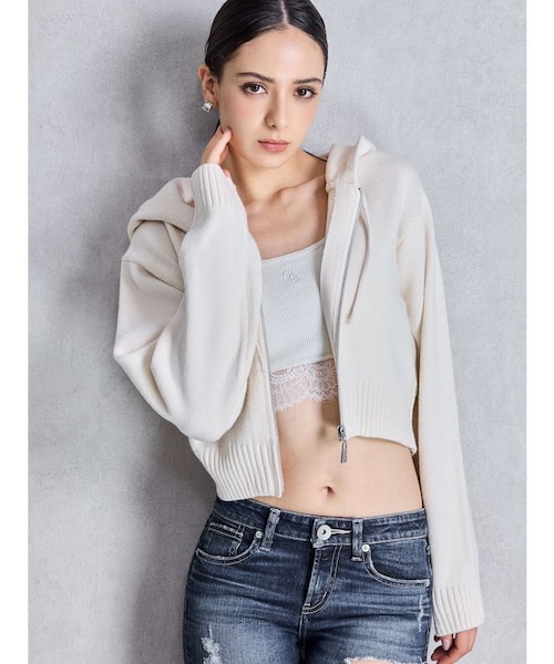ジェイダ　ニット　 パーカー 　新品 GYDA ニットショートZIP UPパーカー｜ジェイダの通販｜&mall