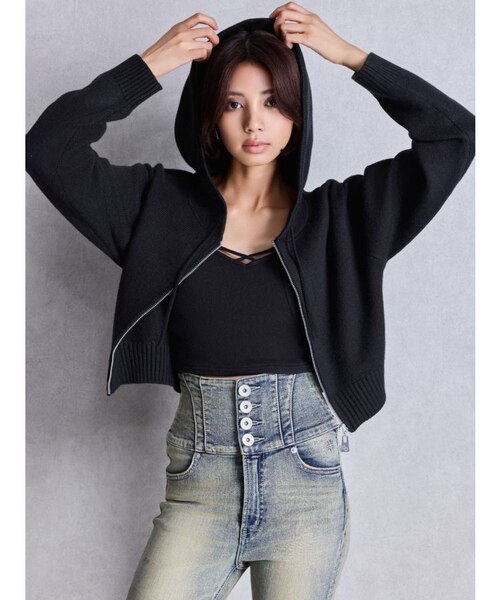 GYDA ニットショートZIP UPパーカー｜ジェイダの通販｜&mall