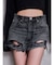 ハイウエストBACK RIPPEDデニムショートパンツ