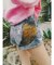 ジャストウエストGYDA bijou sublimation printingデニムショートパンツ