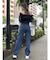 スリットリボンデニムパンツ