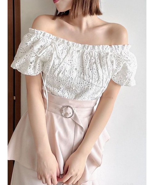 コットンレース バルーントップス レーストップス☆ニットレース袖☆バルーン袖カットソー