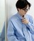 『ユニセックス』ストライプレギュラーカラーネクタイシャツ