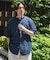 リネン混 デニムバンドショートスリーブシャツ