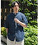 リネン混 デニムバンドショートスリーブシャツ