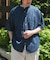リネン混 デニムバンドショートスリーブシャツ