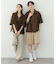 『ユニセックス』ダンボールポンチハーフジップショートスリーブTシャツ