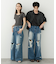 『ユニセックス』ダメージデニムワイドパンツ