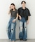 『ユニセックス』ダメージデニムワイドパンツ