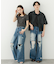 『ユニセックス』ダメージデニムワイドパンツ
