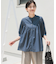 コットンボイルV切替ギャザーブラウス