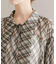 チェックボウタイボリュームブラウス