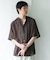 バンドカラーショートスリーブ 総柄シャツ