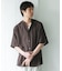 バンドカラーショートスリーブ 総柄シャツ