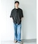 バンドカラーショートスリーブ 総柄シャツ