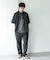 バンドカラーショートスリーブ 総柄シャツ