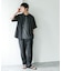 バンドカラーショートスリーブ 総柄シャツ