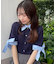 袖リボンシャツドッキングカーデ