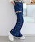 スリットビジューフレアデニムパンツ