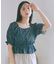 フラワー刺繍フリルヘムブラウス